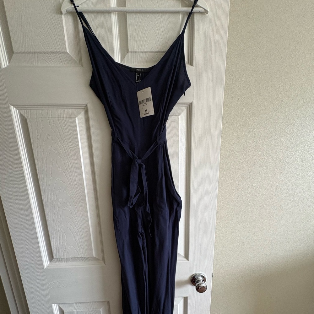 Forever 21 Navy Blue V-Neck Jumpsuit